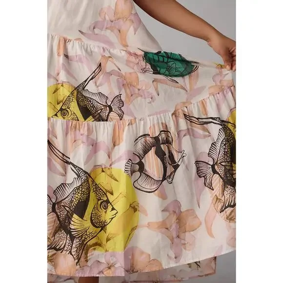 Anthropologie Maeve Pia Binazzi Tiered Off the Shoulder Pink Maxi Dress, Small - Picture 7 of 15